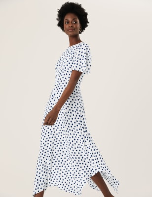 Polka Dot Asymmetric Midi Tea Dress