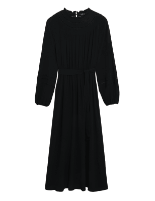 

Womens M&S Collection Round Neck Belted Midi Column Dress - Black, Black