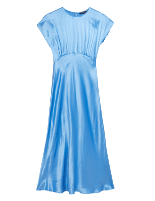 

Womens M&S Collection Satin Round Neck Midaxi Tea Dress - Blue, Blue