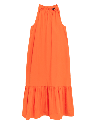 

Womens M&S Collection Midi-Stufenkleid aus reiner Baumwolle mit Schleifenkragen - Orange, Orange