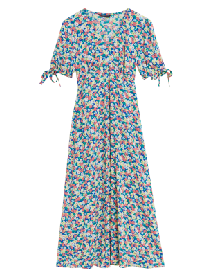 

Womens M&S Collection Midi-Teekleid mit Blümchenmuster und V-Ausschnitt - Multi, Multi