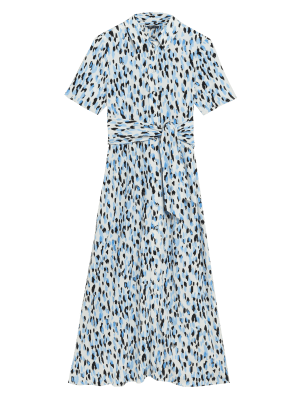 

Womens M&S Collection Midi-Shirtkleid mit Bindedetail vorn und Tiermuster - Multi, Multi