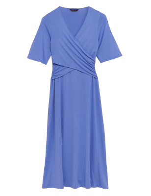 

Womens M&S Collection V-Neck Draped Midi Skater Dress - Fresh Blue, Fresh Blue