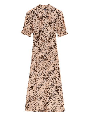 

Womens M&S Collection Printed Tie Neck Midi Tea Dress - Natural, Natural