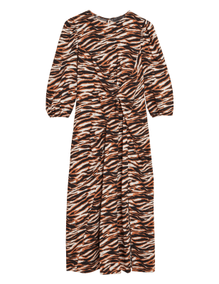 

Womens M&S Collection Animal Print Knotted Midi Tea Dress - Brown Mix, Brown Mix