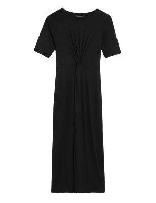 

Womens M&S Collection Midi-Bodycon-Kleid mit Knotendetail und kurzen Ärmeln - Black, Black