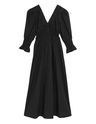 

M&S Collection Vestido a media pierna a la cintura 100% algodón de escote en picoWomens - Black, Black