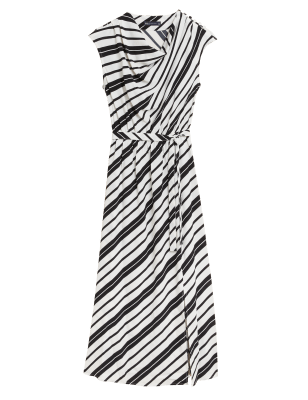 

Womens M&S Collection Striped Cowl Neck Midi Waisted Dress - Ivory Mix, Ivory Mix