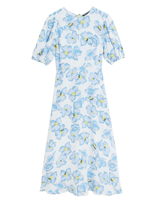 

Womens M&S Collection Midaxi-Teekleid mit Rundhalsausschnitt und Blumenmuster - Ivory Mix, Ivory Mix