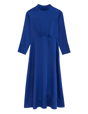 

M&S Collection Vestido de tarde a media pierna con cuello redondo de saténWomens - Dark Blue, Dark Blue
