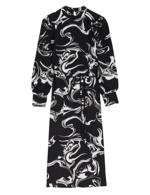 

Womens M&S Collection Marble Print Round Neck Midi Column Dress - Black Mix, Black Mix