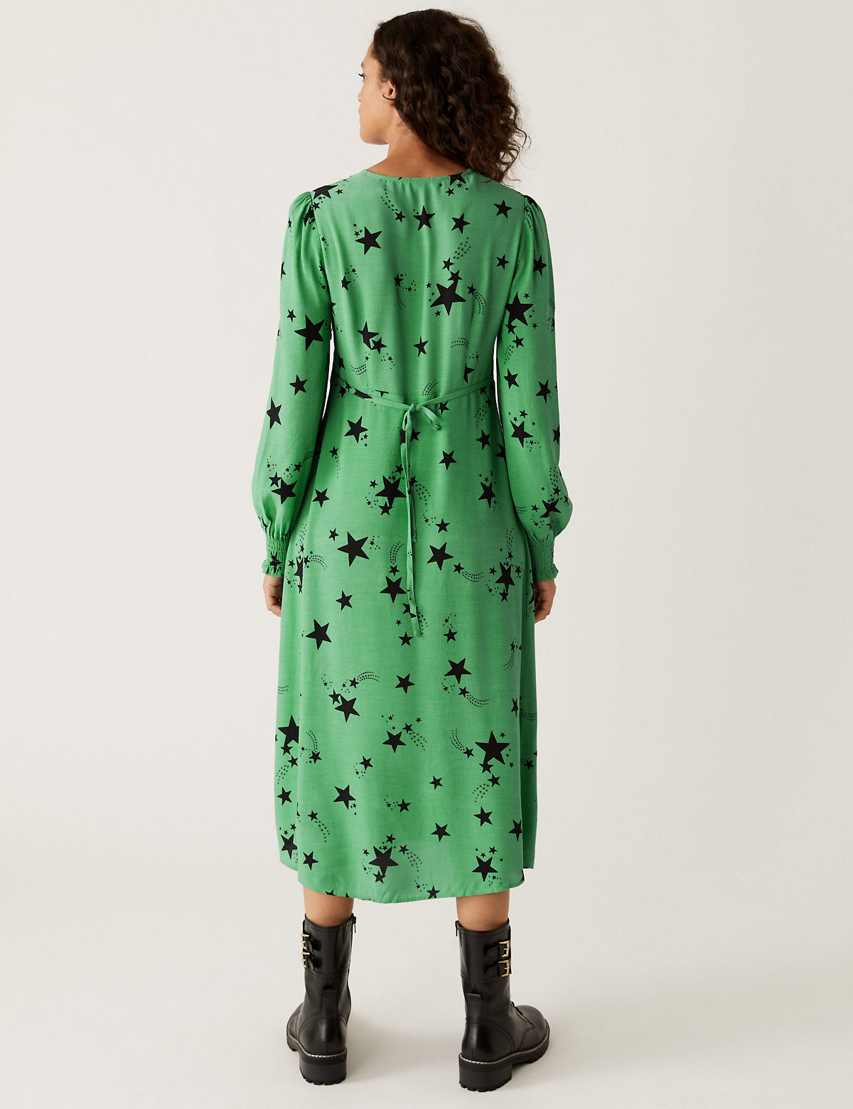 Star Print V-Neck Midi Tea Dress