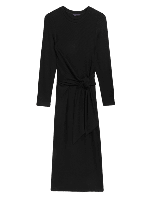 

Womens M&S Collection Jersey Ribbed Round Neck Midi Column Dress - Black, Black