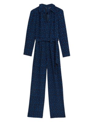 

Womens M&S Collection Star Print Tie Neck Belted Jumpsuit - Navy Mix, Navy Mix