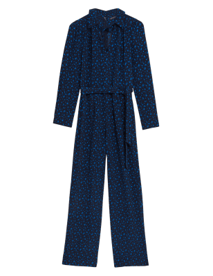 

Womens M&S Collection Star Print Tie Neck Belted Jumpsuit - Navy Mix, Navy Mix