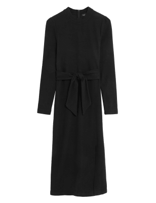 

Womens M&S Collection Cotton Blend Tie Front Midi Shift Dress - Black, Black