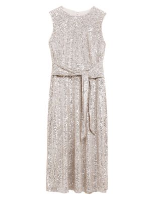 

Womens M&S Collection Sequin Round Neck Tie Front Midi Tea Dress - Champagne, Champagne