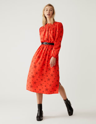 Star Print Midi Waisted Dress