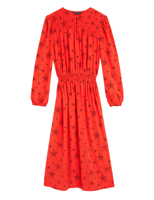 

M&S Collection Vestido a media pierna a la cintura con estampado de estrellasWomens - Red Mix, Red Mix