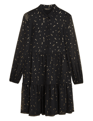 

Womens M&S Collection Foil Star Print Mini Shirt Dress - Black Mix, Black Mix