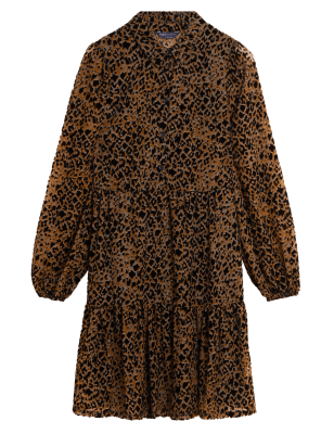 

Womens M&S Collection Animal Print Mini Tiered Dress - Brown Mix, Brown Mix