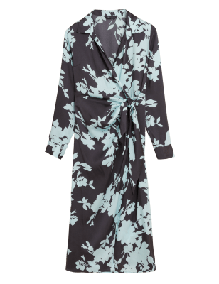 

M&S Collection Vestido cruzado a media pierna floral de escote en picoWomens - Grey Mix, Grey Mix