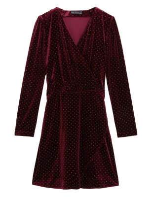 

Womens M&S Collection Velvet Studded Knee Length Wrap Dress - Dark Red, Dark Red