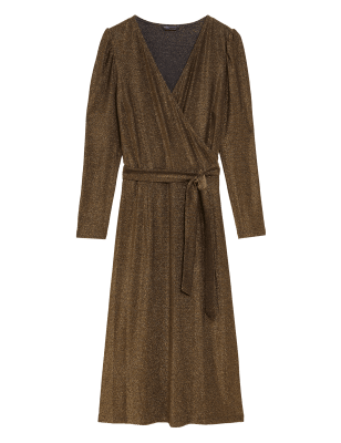 

M&S Collection Vestido cruzado a media pierna de escote en picoWomens - Gold, Gold