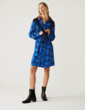 Snake Print Belted Knee Length Shirt Dress