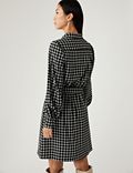 Checked Tie Neck Mini Waisted Dress