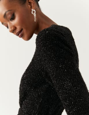 Jersey Tinsel Belted Midi Shift Dress