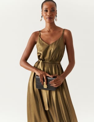 Gold slip dress store midi