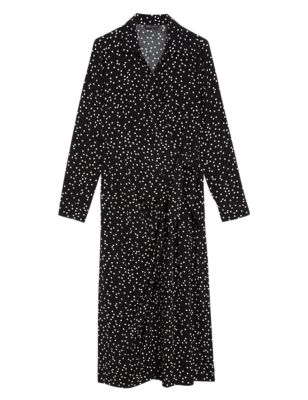 Womens M&S Collection Heart Print Midi Wrap Dress - Black Mix