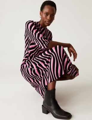 

Womens M&S Collection Striped Round Neck Midi Tea Dress - Pink Mix, Pink Mix