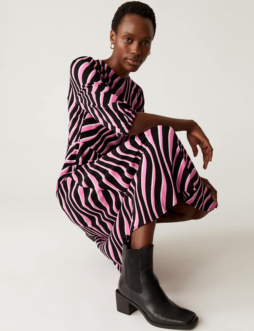 Striped Round Neck Midi Tea Dress image 1