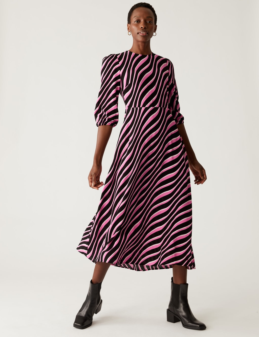 Striped Round Neck Midi Tea Dress image 3