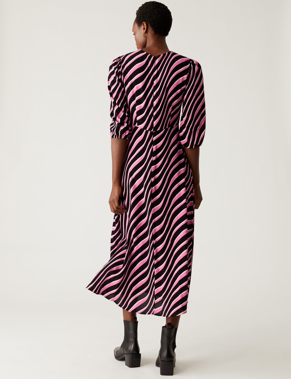 Striped Round Neck Midi Tea Dress image 4