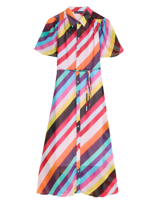 

Womens M&S Collection Striped Tie Front Midi Shirt Dress - Multi, Multi