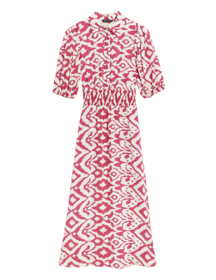 

Womens M&S Collection Printed Short Sleeve Midi Shirt Dress - Pink Mix, Pink Mix
