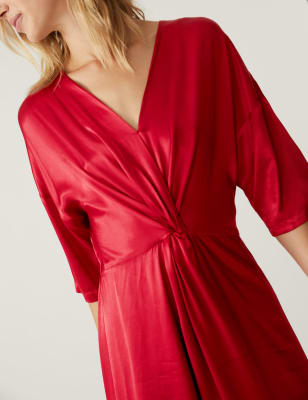 Randi Satin V Neck Midi Dress - Whimsy