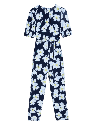 

Womens M&S Collection Floral Tie Detail Short Sleeve Jumpsuit - Navy Mix, Navy Mix