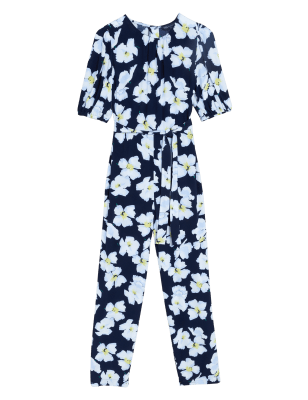 

M&S Collection Mono floral de manga corta con detalle de lazoWomens - Navy Mix, Navy Mix