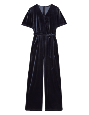 

Womens M&S Collection Velvet Belted Short Sleeve Jumpsuit - Midnight Navy, Midnight Navy