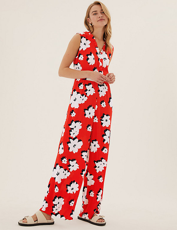 Printed Frill Detail Sleeveless Jumpsuit