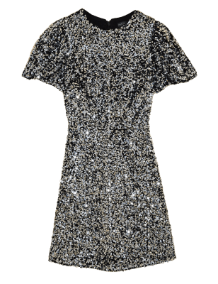 

Womens M&S Collection Sequin Round Neck Knee Length Tea Dress - Silver, Silver