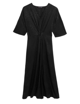 

Womens M&S Collection Animal Print Jacquard Midi Waisted Dress - Black, Black
