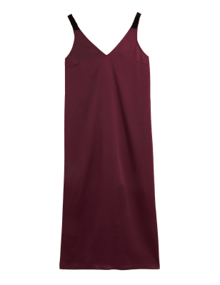 

Womens M&S Collection Midi-Trägerkleid aus Samt mit V-Ausschnitt - Burgundy, Burgundy