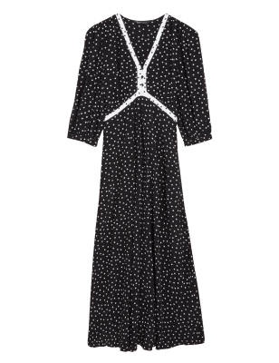 

M&S Collection Vestido de tarde a media pierna de topos de escote en picoWomens - Black Mix, Black Mix