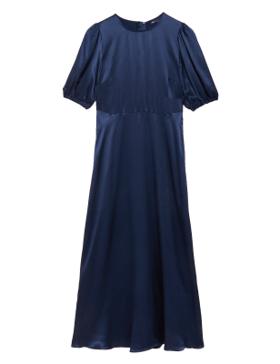 

Womens M&S Collection Satin Round Neck Midaxi Tea Dress - Navy, Navy