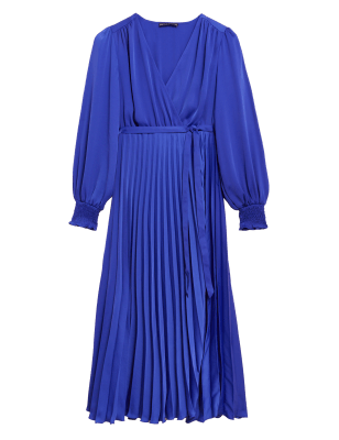 

M&S Collection Vestido a media pierna cruzado plisado de escote en pico de saténWomens - Ultraviolet, Ultraviolet